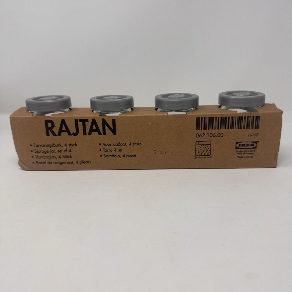 Ikea Rajtan Spice Herbs 4 Pack Jars Set 5oz 15cl Glass Storage Containers Lids
